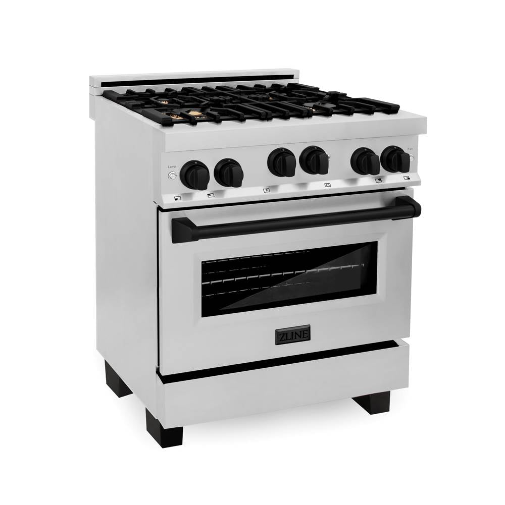 Z-Line - Autograph Edition 30'' 4.0 cu.' Range with Gas Stove and Gas Oven in Stainless Steel with Matte Black Accents - Matte Black