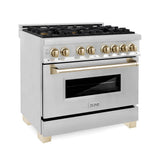 Z-Line - Autograph Edition 36'' 4.6 cu.' Range with Gas Stove and Gas Oven in Stainless Steel with Gold Accents