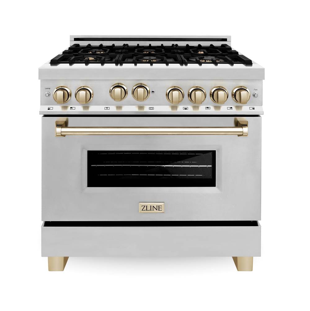 Autograph Edition 36'' 4.6 cu.' Range with Gas Stove and Gas Oven in Stainless Steel with Champagne Bronze Accents