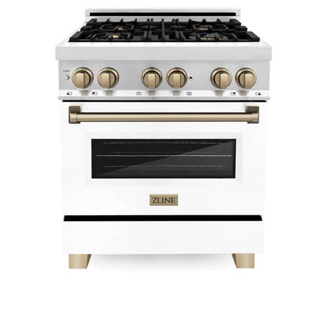 Autograph Edition 30'' 4.0 cu.' Range with Gas Stove and Gas Oven in Stainless Steel with White Matte Door and Champagne Bronze Accents