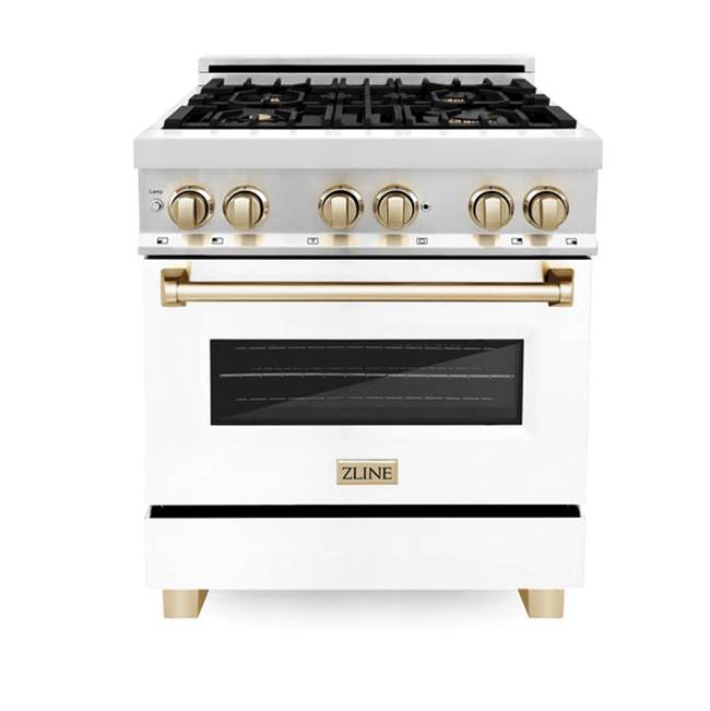 Autograph Edition 30'' 4.0 cu.' Range with Gas Stove and Gas Oven in Stainless Steel with White Matte Door and Champagne Bronze Accents