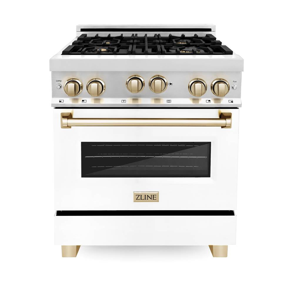 Autograph Edition 30'' 4.0 cu.' Range with Gas Stove and Gas Oven in Stainless Steel with White Matte Door and Champagne Bronze Accents