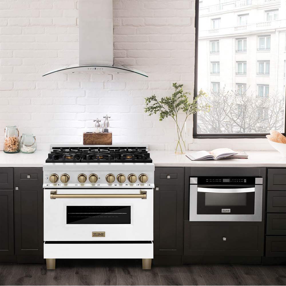 Autograph Edition 36'' 4.6 cu.' Range with Gas Stove and Gas Oven in Stainless Steel with White Matte Door and Champagne Bronze Accents