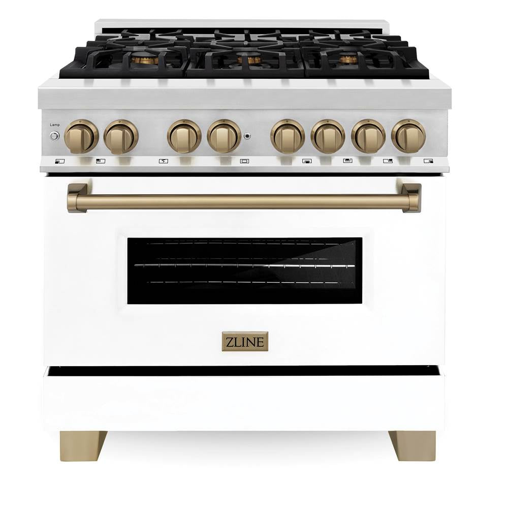 Autograph Edition 36'' 4.6 cu.' Range with Gas Stove and Gas Oven in Stainless Steel with White Matte Door and Champagne Bronze Accents