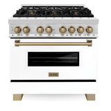 Autograph Edition 36'' 4.6 cu.' Range with Gas Stove and Gas Oven in Stainless Steel with White Matte Door and Champagne Bronze Accents