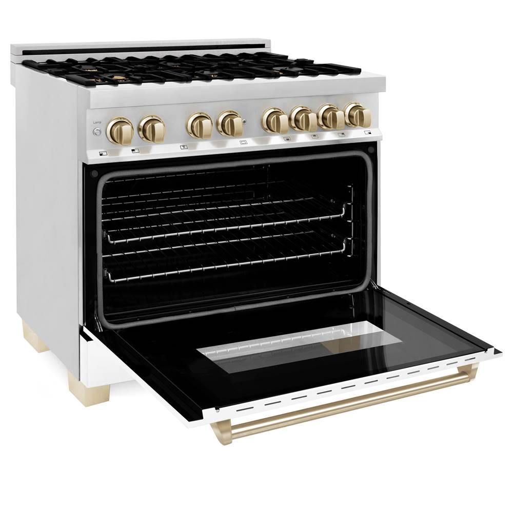 Autograph Edition 36'' 4.6 cu.' Range with Gas Stove and Gas Oven in Stainless Steel with White Matte Door and Champagne Bronze Accents
