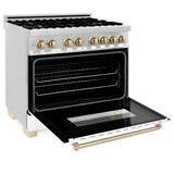 Autograph Edition 36'' 4.6 cu.' Range with Gas Stove and Gas Oven in Stainless Steel with White Matte Door and Champagne Bronze Accents