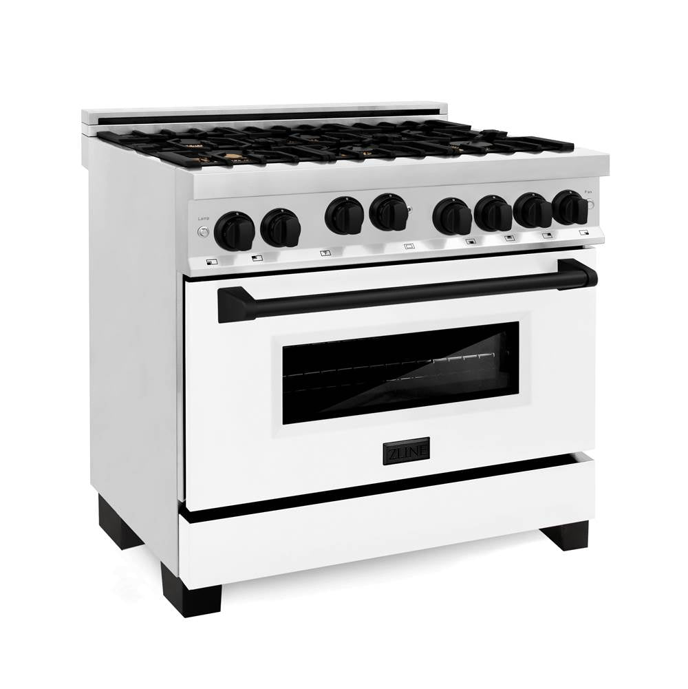 Z-Line - Autograph Edition 36'' 4.6 cu.' Range with Gas Stove and Gas Oven in Stainless Steel with White Matte Door and Matte Black Accents (RGZ-36-MB) - Matte Black