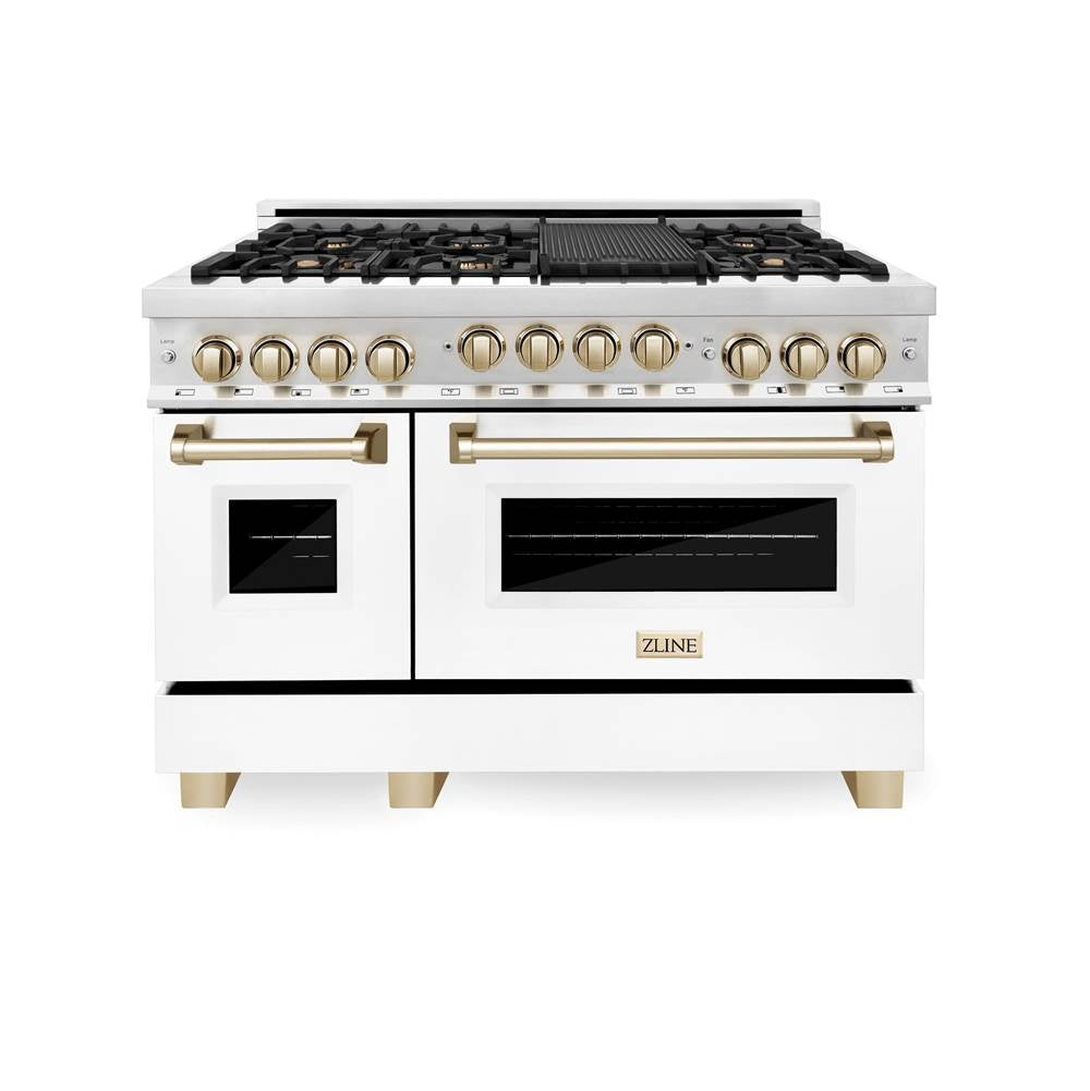 Autograph Edition 48'' 6.0 cu.' Range with Gas Stove and Gas Oven in Stainless Steel with White Matte Door and Champagne Bronze Accents