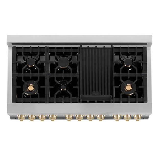 Autograph Edition 48'' 6.0 cu.' Range with Gas Stove and Gas Oven in Stainless Steel with White Matte Door and Champagne Bronze Accents