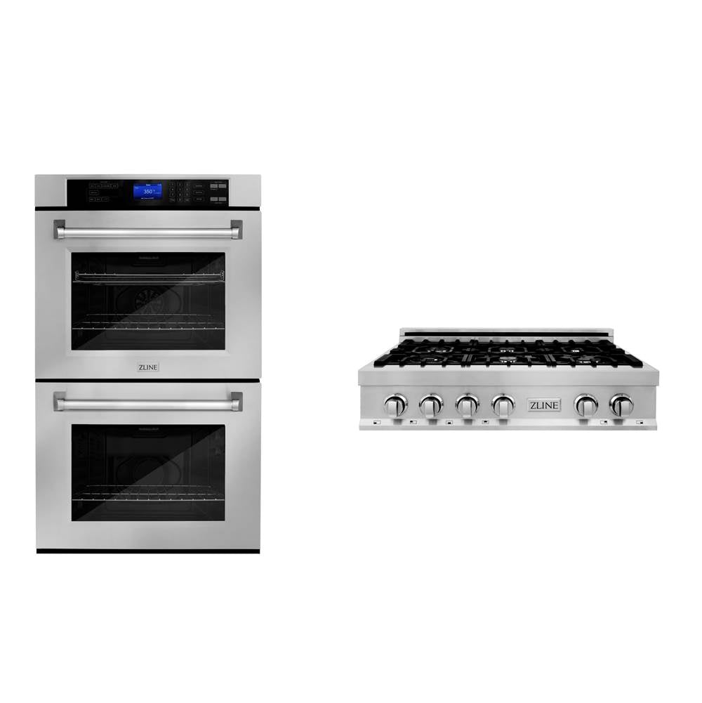 Z-Line - Kitchen Package with 36'' Stainless Steel Rangetop and 30'' Double Wall Oven - Stainless Steel