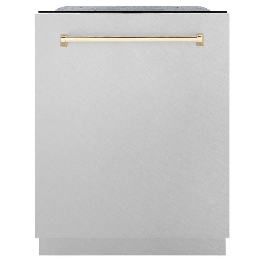 Z-Line - Autograph Edition 24'' 3rd Rack Top Touch Control Tall Tub Dishwasher in DuraSnow Stainless Steel with Gold Handle, 51dBa - DuraSnow Stainless Steel