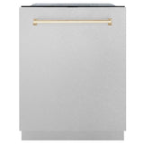 Z-Line - Autograph Edition 24'' 3rd Rack Top Touch Control Tall Tub Dishwasher in DuraSnow Stainless Steel with Gold Handle, 51dBa - DuraSnow Stainless Steel
