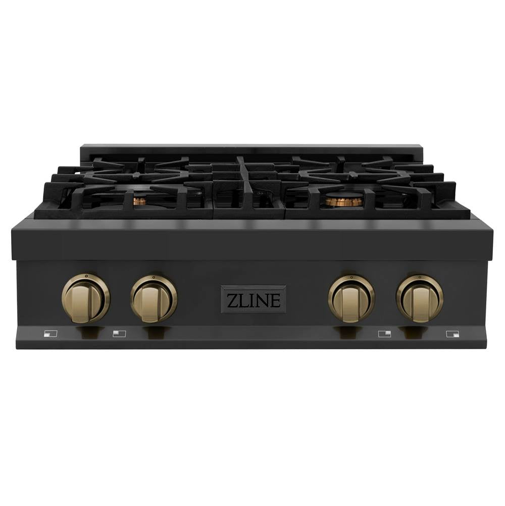 Autograph Edition 30'' Porcelain Rangetop with 4 Gas Burners in Black Stainless Steel and Champagne Bronze Accents
