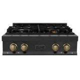 Autograph Edition 30'' Porcelain Rangetop with 4 Gas Burners in Black Stainless Steel and Champagne Bronze Accents