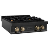 Z-Line - Autograph Edition 30'' Porcelain Rangetop with 4 Gas Burners in Black Stainless Steel and Champagne Bronze Accents - Champagne Bronze