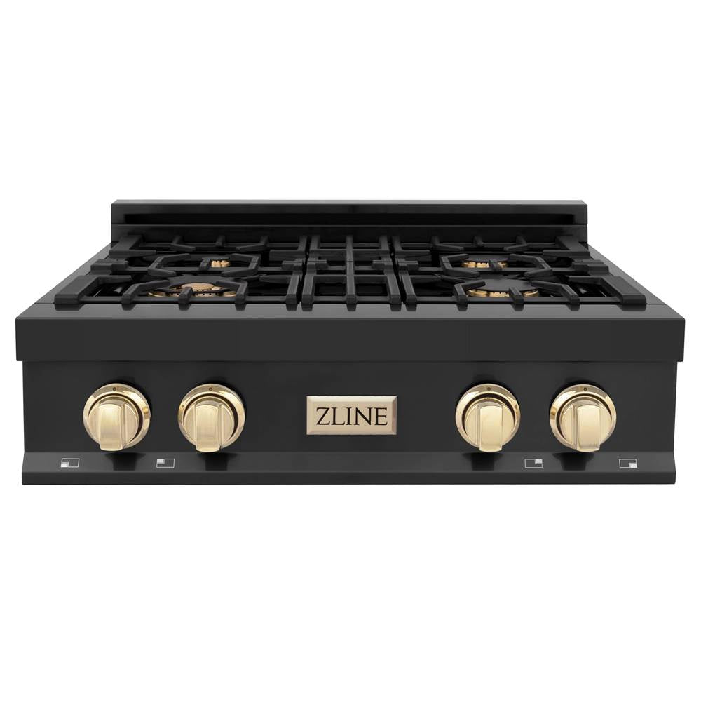 Autograph Edition 30'' Porcelain Rangetop with 4 Gas Burners in Black Stainless Steel and Champagne Bronze Accents