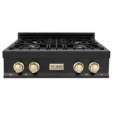 Autograph Edition 30'' Porcelain Rangetop with 4 Gas Burners in Black Stainless Steel and Champagne Bronze Accents