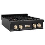 Z-Line - Autograph Edition 30'' Porcelain Rangetop with 4 Gas Burners in Black Stainless Steel and Gold Accents