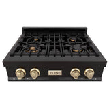 Autograph Edition 30'' Porcelain Rangetop with 4 Gas Burners in Black Stainless Steel and Champagne Bronze Accents