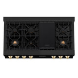 Autograph Edition 48'' Porcelain Rangetop with 7 Gas Burners in Black Stainless Steel and Champagne Bronze Accents