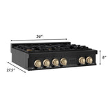 Autograph Edition 36'' Porcelain Rangetop with 6 Gas Burners in Black Stainless Steel and Champagne Bronze Accents