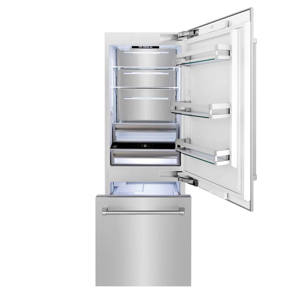 30'' 16.1 cu. ft. Built-In 2-Door Bottom Freezer Refrigerator with Internal Water and Ice Dispenser in Stainless Steel