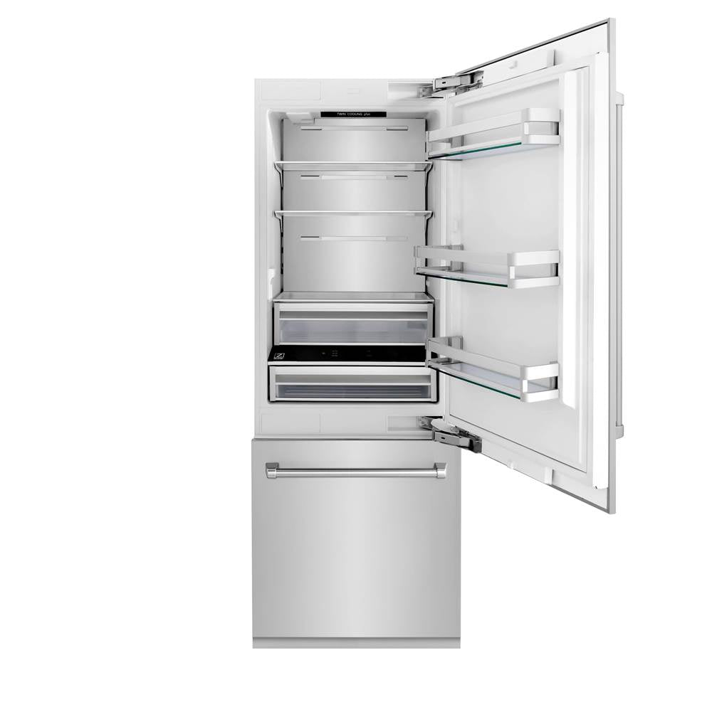 30'' 16.1 cu. ft. Built-In 2-Door Bottom Freezer Refrigerator with Internal Water and Ice Dispenser in Stainless Steel