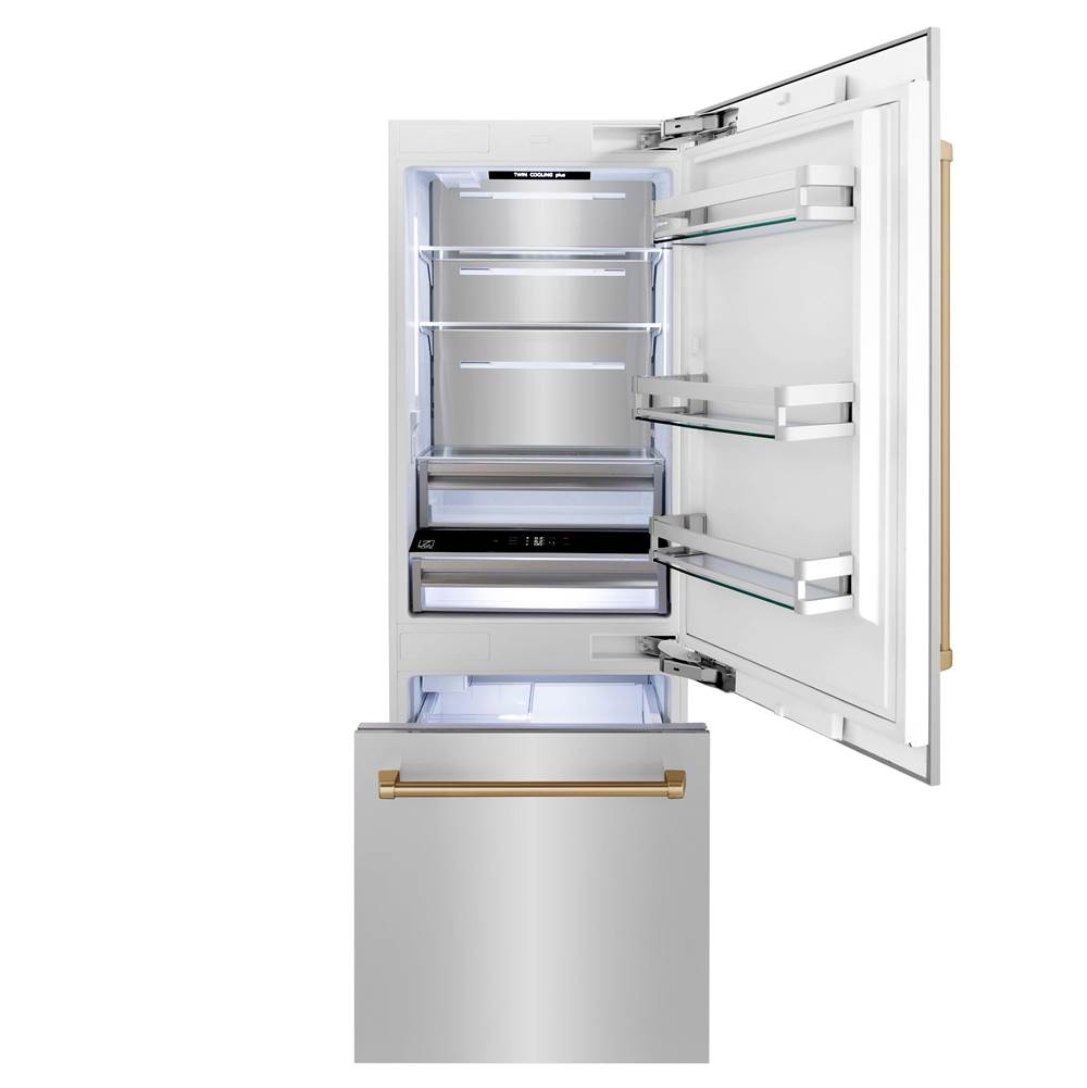 30 Autograph Edition 16.1 cu. ft. Built-in 2-Door Bottom Freezer Refrigerator with Internal Water and Ice Dispenser in Stainless Steel with Champagne Bronze Accents