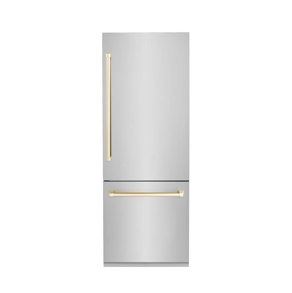 Z-Line - 30 Autograph Edition 16.1 cu. ft. Built-in 2-Door Bottom Freezer Refrigerator with Internal Water and Ice Dispenser in Stainless Steel with Gold Accents - Polished Gold