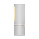 Z-Line - 30 Autograph Edition 16.1 cu. ft. Built-in 2-Door Bottom Freezer Refrigerator with Internal Water and Ice Dispenser in Stainless Steel with Gold Accents - Polished Gold