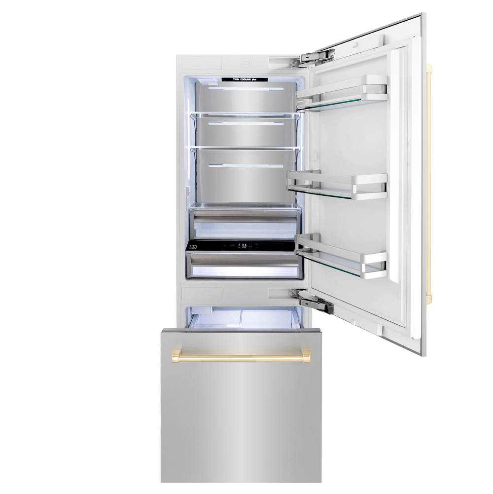 30 Autograph Edition 16.1 cu. ft. Built-in 2-Door Bottom Freezer Refrigerator with Internal Water and Ice Dispenser in Stainless Steel with Champagne Bronze Accents