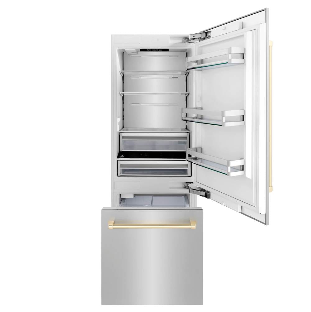 30 Autograph Edition 16.1 cu. ft. Built-in 2-Door Bottom Freezer Refrigerator with Internal Water and Ice Dispenser in Stainless Steel with Champagne Bronze Accents