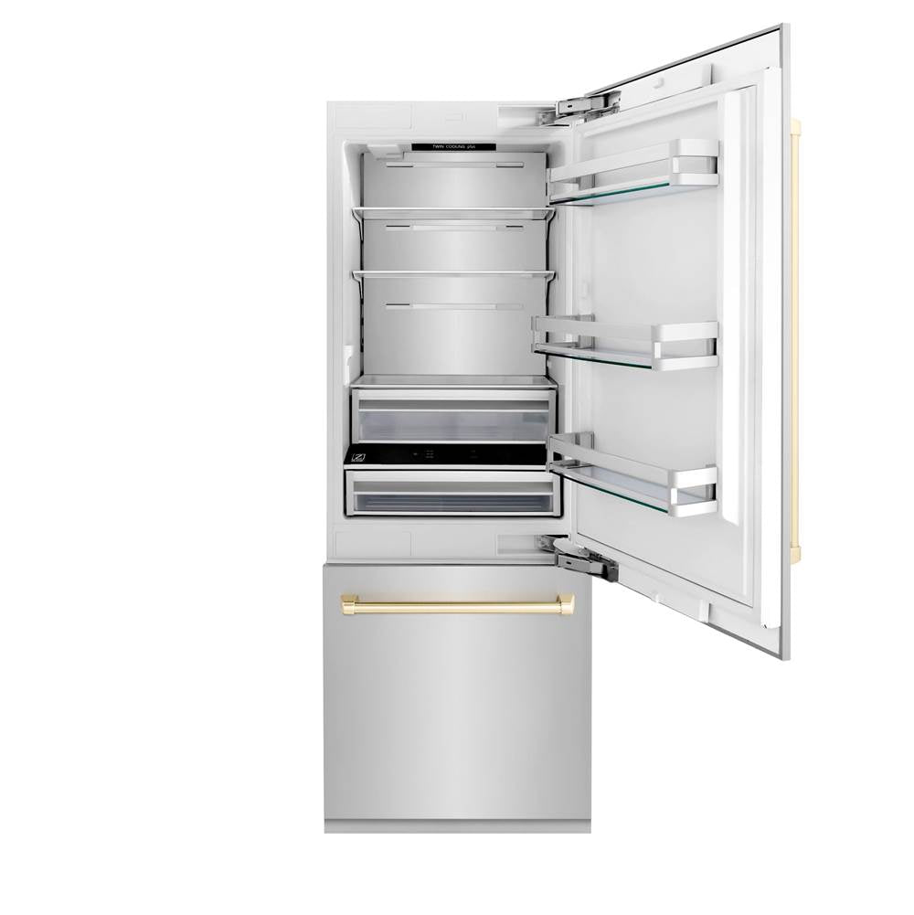 30 Autograph Edition 16.1 cu. ft. Built-in 2-Door Bottom Freezer Refrigerator with Internal Water and Ice Dispenser in Stainless Steel with Champagne Bronze Accents