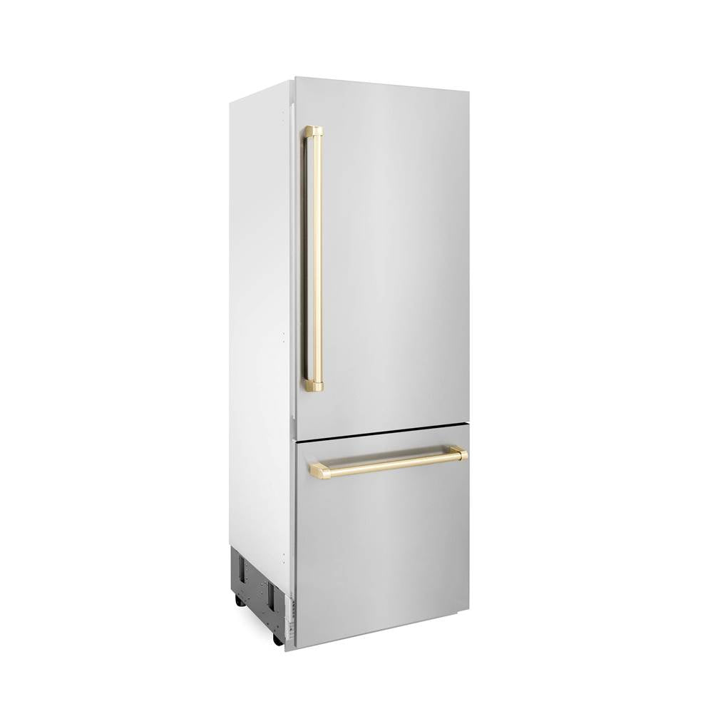 30 Autograph Edition 16.1 cu. ft. Built-in 2-Door Bottom Freezer Refrigerator with Internal Water and Ice Dispenser in Stainless Steel with Champagne Bronze Accents
