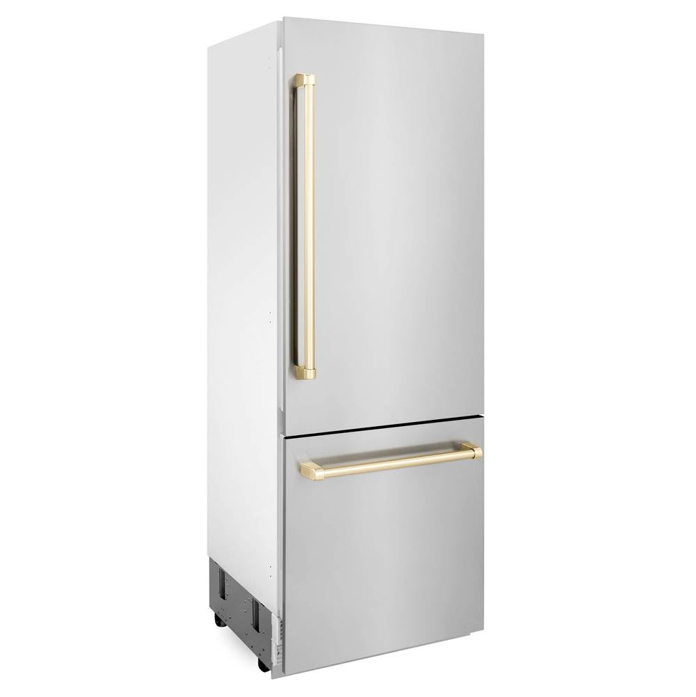 30 Autograph Edition 16.1 cu. ft. Built-in 2-Door Bottom Freezer Refrigerator with Internal Water and Ice Dispenser in Stainless Steel with Champagne Bronze Accents