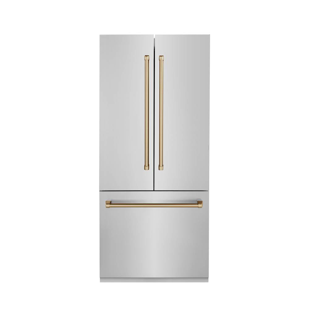Z-Line - 36 Autograph Edition 19.6 cu. ft. Built-in 2-Door Bottom Freezer Refrigerator with Internal Water and Ice Dispenser in Stainless Steel with Champagne Bronze Accents - Champagne Bronze