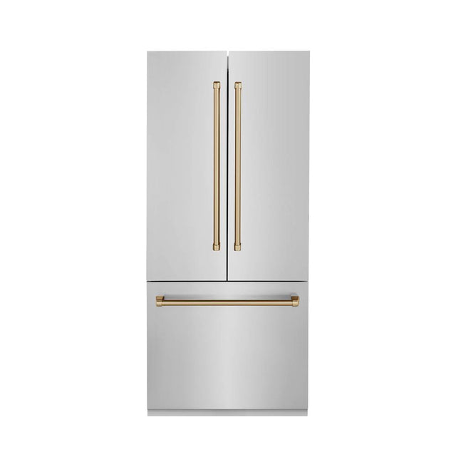 Z-Line - 36 Autograph Edition 19.6 cu. ft. Built-in 2-Door Bottom Freezer Refrigerator with Internal Water and Ice Dispenser in Stainless Steel with Champagne Bronze Accents - Champagne Bronze