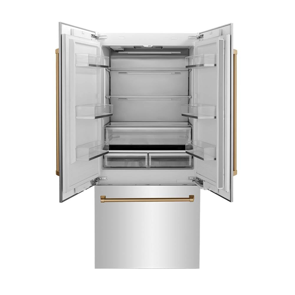 36 Autograph Edition 19.6 cu. ft. Built-in 2-Door Bottom Freezer Refrigerator with Internal Water and Ice Dispenser in Stainless Steel with Champagne Bronze Accents
