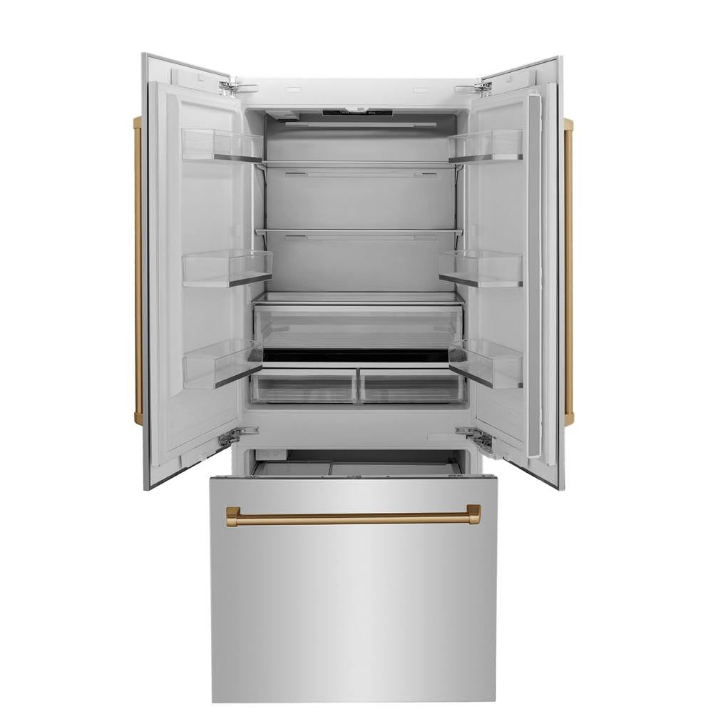 36 Autograph Edition 19.6 cu. ft. Built-in 2-Door Bottom Freezer Refrigerator with Internal Water and Ice Dispenser in Stainless Steel with Champagne Bronze Accents