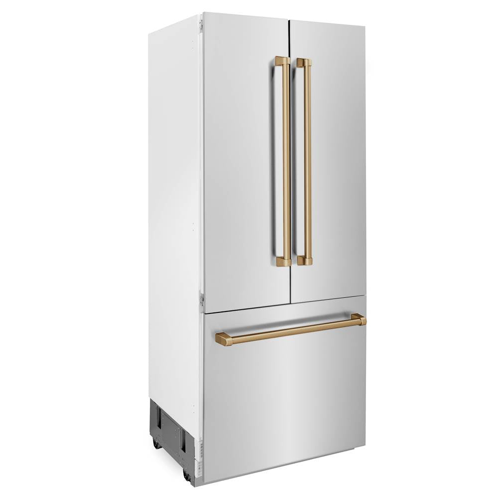 36 Autograph Edition 19.6 cu. ft. Built-in 2-Door Bottom Freezer Refrigerator with Internal Water and Ice Dispenser in Stainless Steel with Champagne Bronze Accents