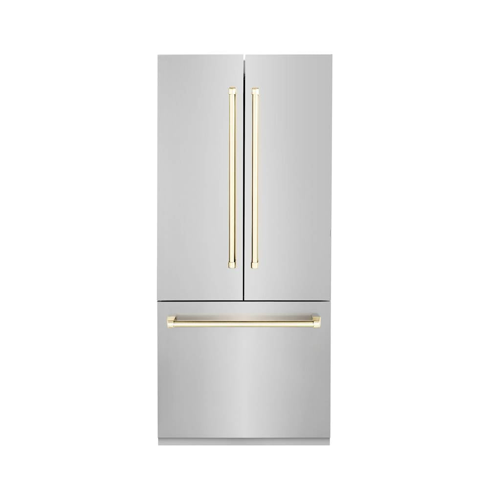 Z-Line - 36 Autograph Edition 19.6 cu. ft. Built-in 2-Door Bottom Freezer Refrigerator with Internal Water and Ice Dispenser in Stainless Steel with Gold Accents - Polished Gold