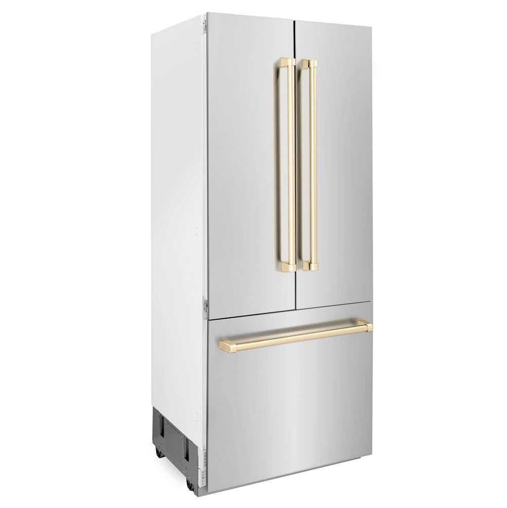 36 Autograph Edition 19.6 cu. ft. Built-in 2-Door Bottom Freezer Refrigerator with Internal Water and Ice Dispenser in Stainless Steel with Champagne Bronze Accents