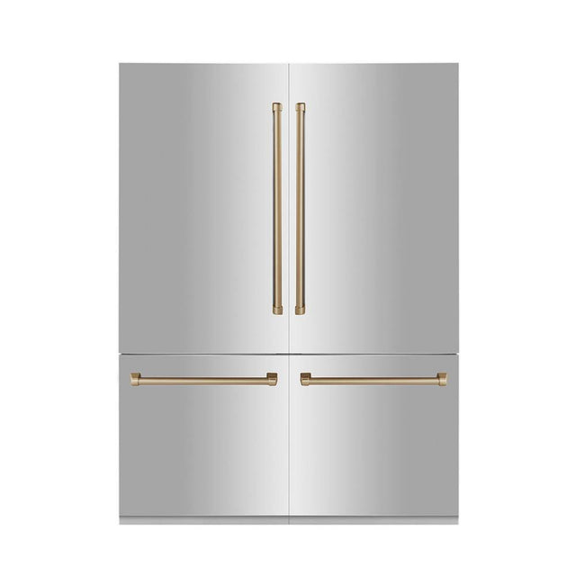 Z-Line - 60'' Autograph Edition 32.2 cu. ft. Built-in 4-Door French Door Refrigerator with Internal Water and Ice Dispenser in Stainless Steel with Champagne Bronze Accents - Champagne Bronze