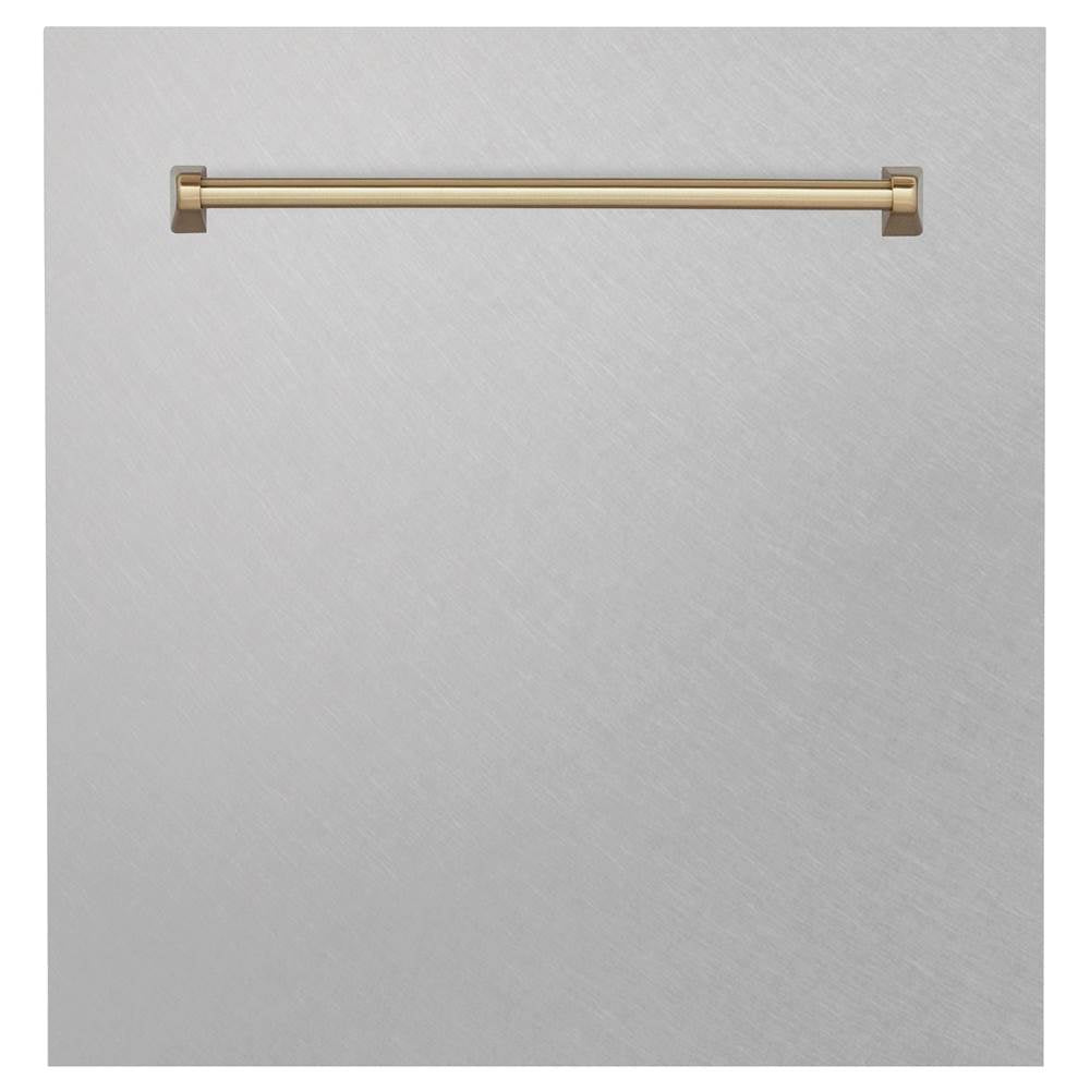 Z-Line - 24'' Autograph Edition Monument Dishwasher Panel in DuraSnow Stainless Steel with Champagne Bronze Handle - DuraSnow Stainless Steel
