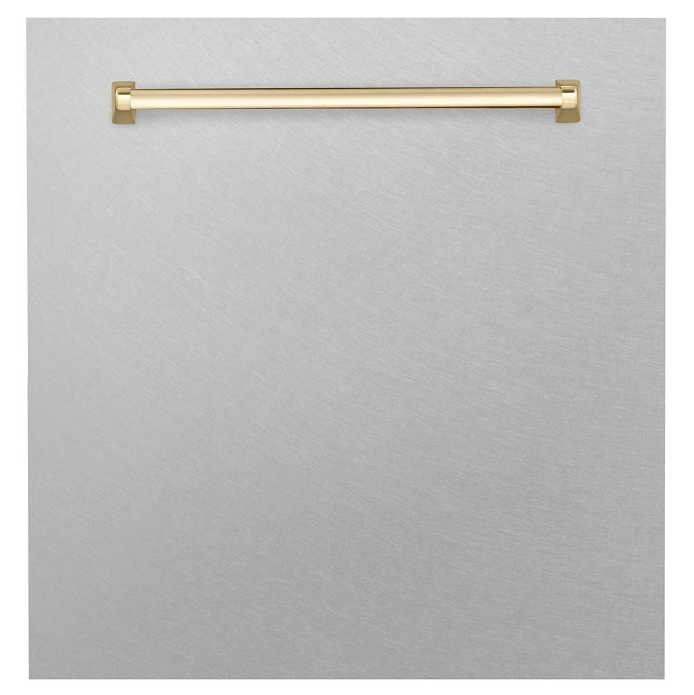 Z-Line - 24'' Autograph Edition Monument Dishwasher Panel in DuraSnow Stainless Steel with Gold Handle - DuraSnow Stainless Steel