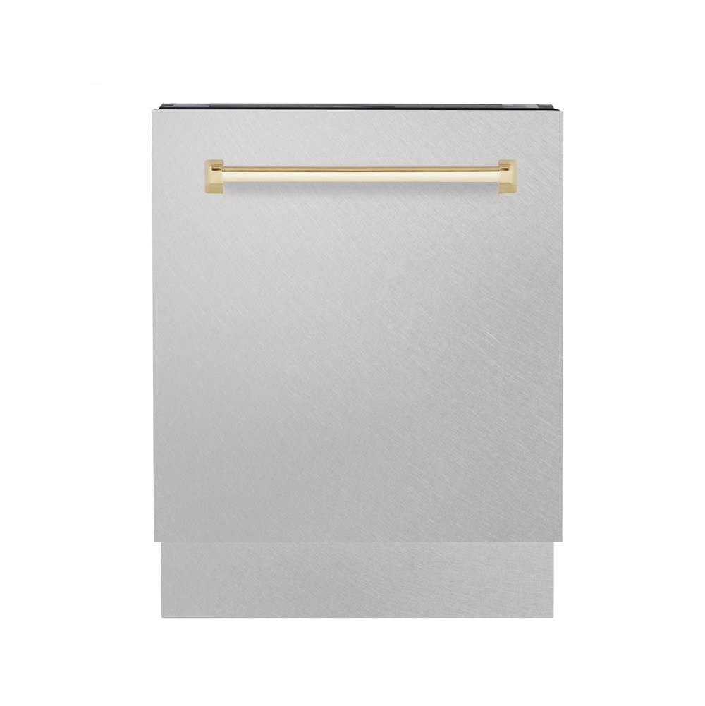 Z-Line - Autograph Edition 24'' 3rd Rack Top Control Tall Tub Dishwasher in DuraSnow Stainless Steel with Gold Handle, 51dBa - DuraSnow Stainless Steel