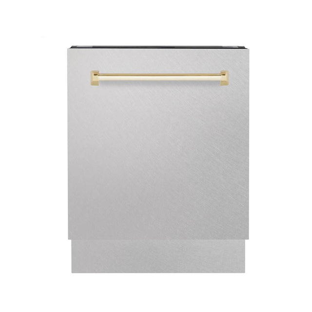 Z-Line - Autograph Edition 24'' 3rd Rack Top Control Tall Tub Dishwasher in DuraSnow Stainless Steel with Gold Handle, 51dBa - DuraSnow Stainless Steel