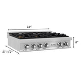 36'' Porcelain Gas Stovetop in DuraSnow Stainless Steel with 6 Gas Brass Burners