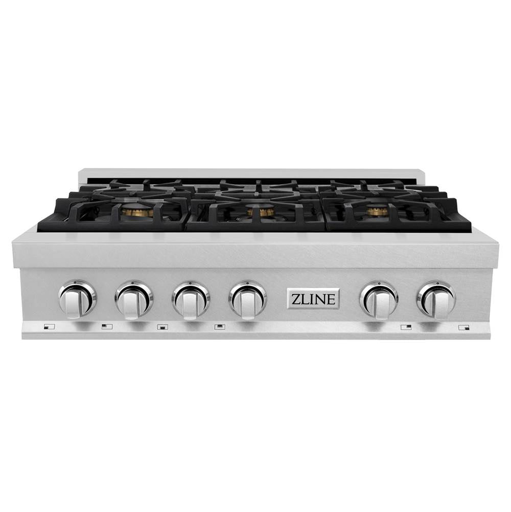 36'' Porcelain Gas Stovetop in DuraSnow Stainless Steel with 6 Gas Brass Burners
